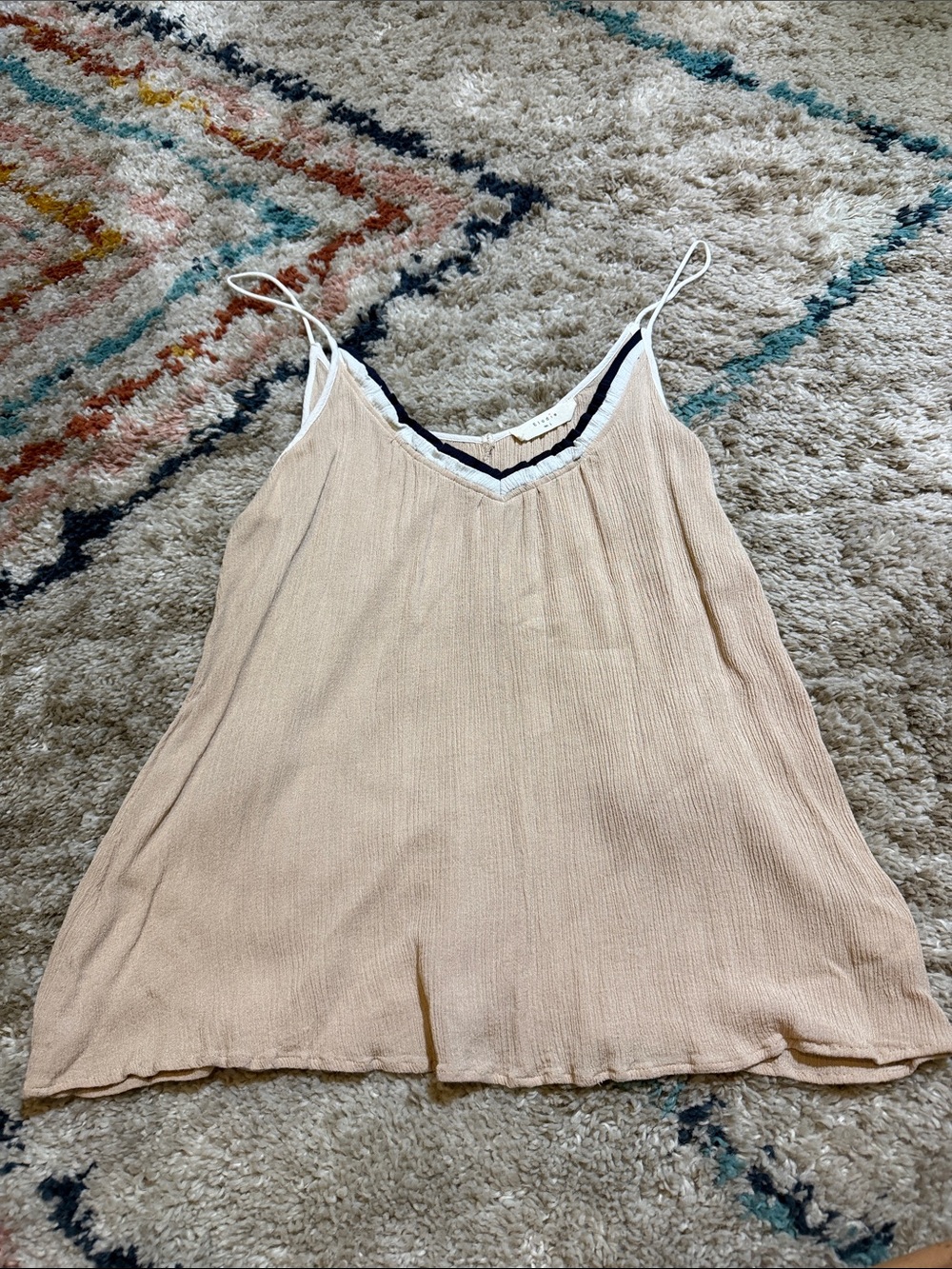 Elodie Cream V-Neck Lightweight Camisole with White Trim
